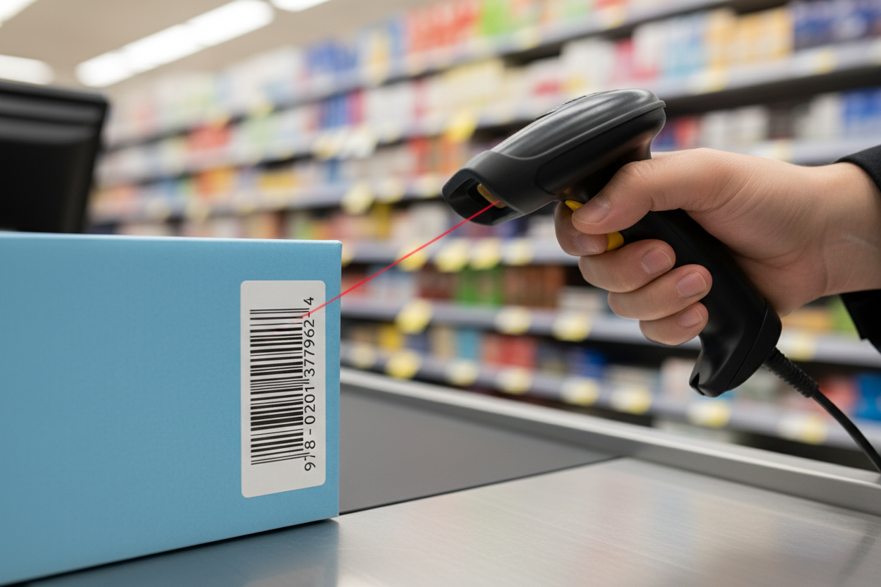 Produto com código de barras EAN-13 pronto para venda em lojas físicas.