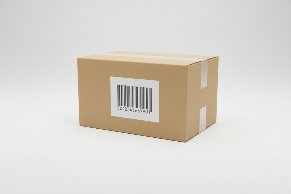Caixa de produto com código de barras EAN-13 pronta para venda na Shopee.
