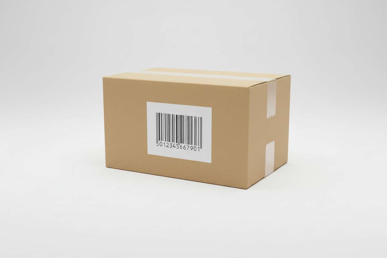 Caixa de produto com código de barras EAN-13 pronta para venda na Shopee.